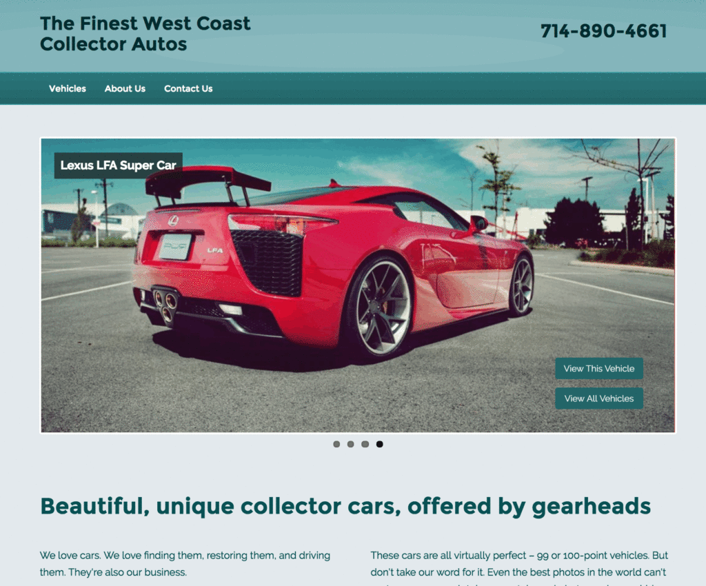 WestCoastCollectorAutos.com home page